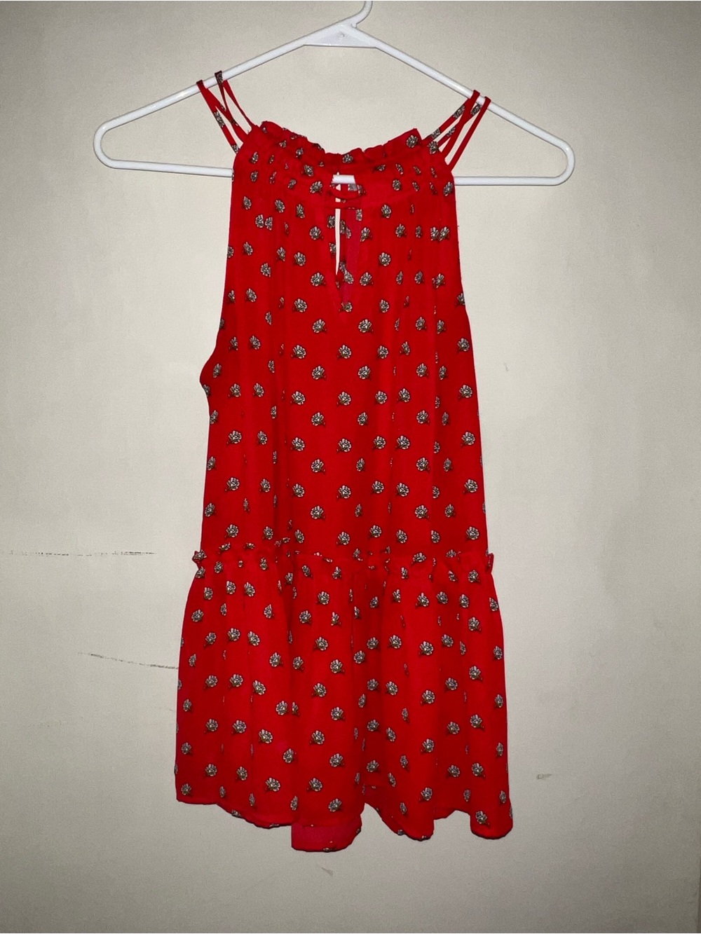 LOFT Red Floral Double-Strap Halter Camisole